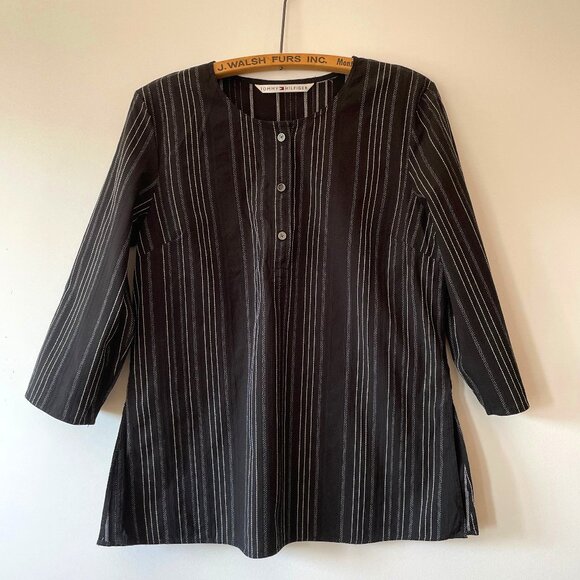 Tommy Hilfiger - 100% Cotton Black Blouse With Stripes - Picture 2 of 11